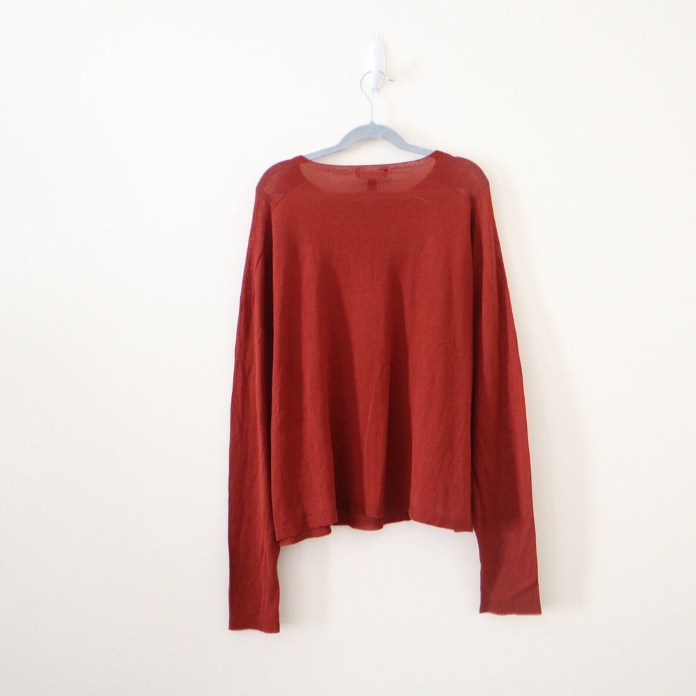 Eileen Fisher Size S Seamless Sleek Tencel Knit Jewel Neck Top Rust Copper Red - Picture 8 of 10